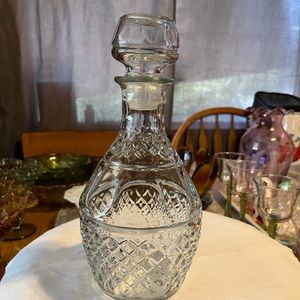 Vtg Liquor Wine Decanter Princess House Etched Crown/Grapes Diamond Cut Crystal